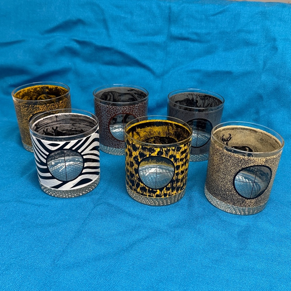 RARE Vintage Big Game Safari Low Ball Glasses